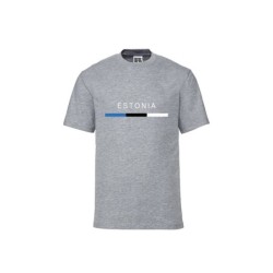 Hall lühikeste varrukatega t-särk ees Eesti lipp triibuna ja kiri ESTONIA