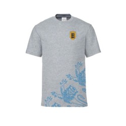 Hall lühikeste varrukatega t-särk ja sinise lõvikontuuriga ESTONIA vapp-vimpel